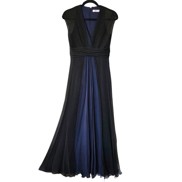Heidi Weisel Navy Black Deep V Layered Silk Chiffon Gown GUC Formal Wedding 6 - Picture 13 of 16